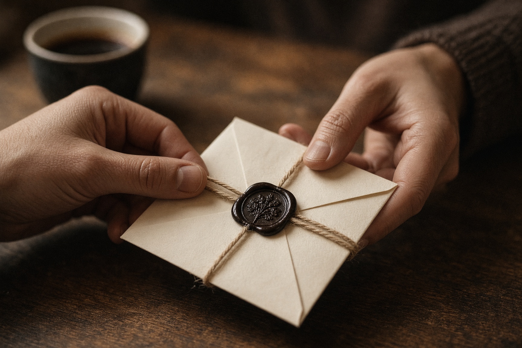 Hands exchanging a small wrapped gift